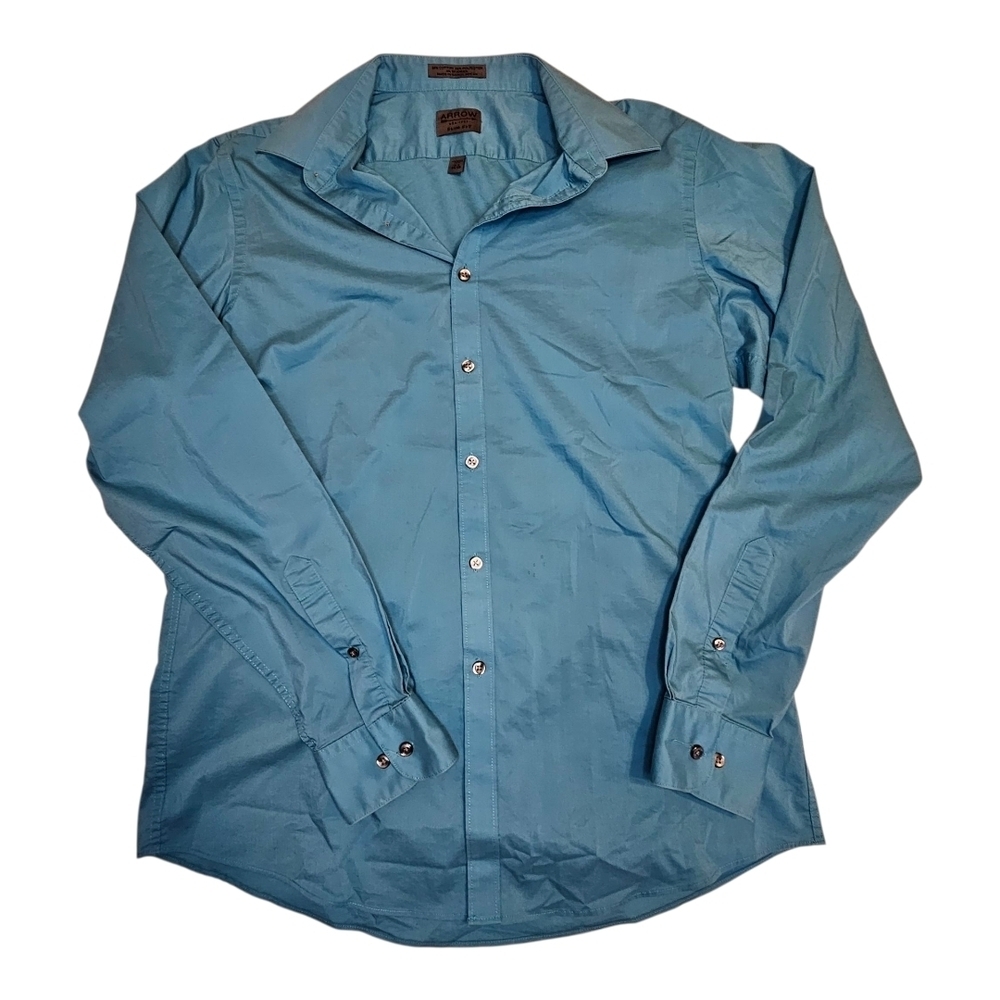 Mens Arrow Slim Fit Button Down Dress Shirt 34/35